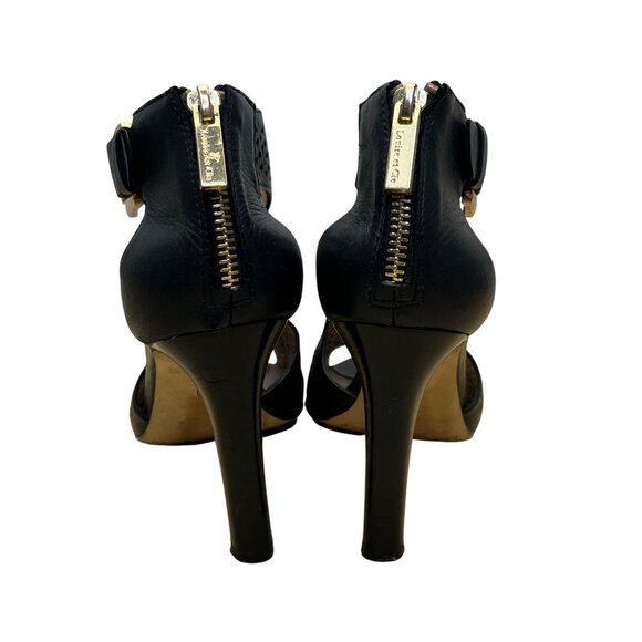Louise Et Cie Womens Black Leather Adjustable Buckle Peep-Toe Heels Size 7.5B - Picture 5 of 10